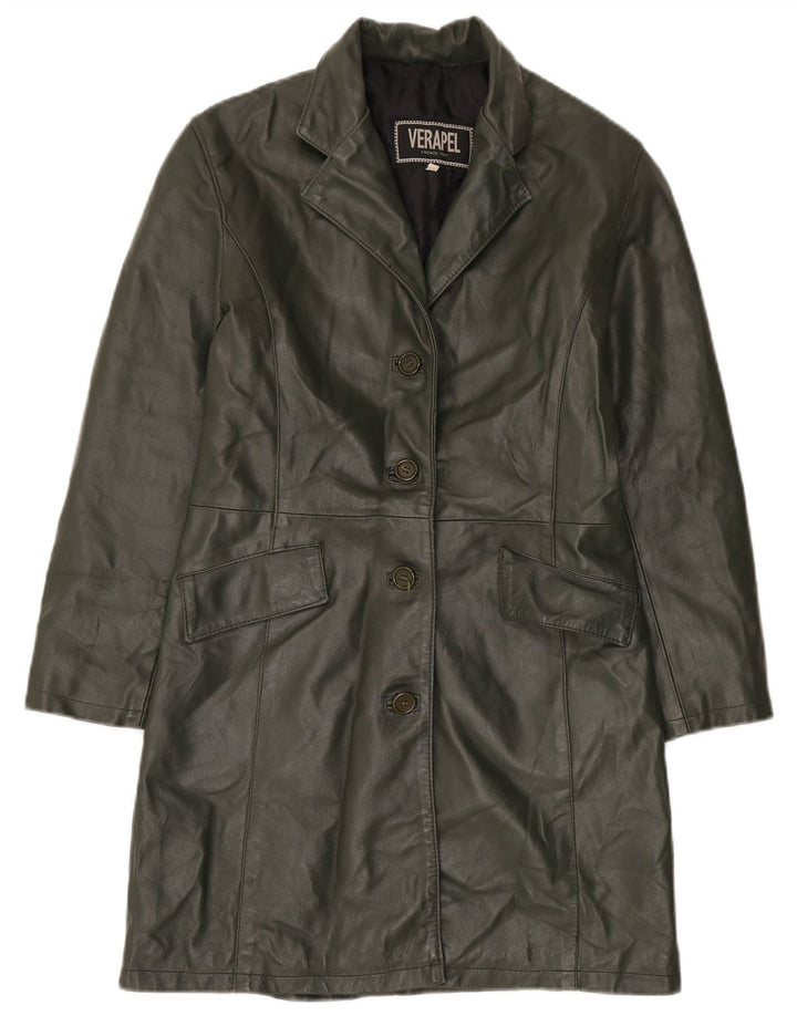 Vintage læderfrakke til kvinder UK 14 Medium Khaki Læder