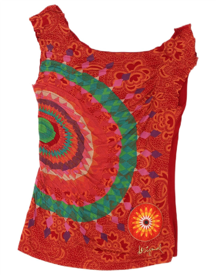 Desigual Womens One Shoulder Top UK 14 Large Red Geometric