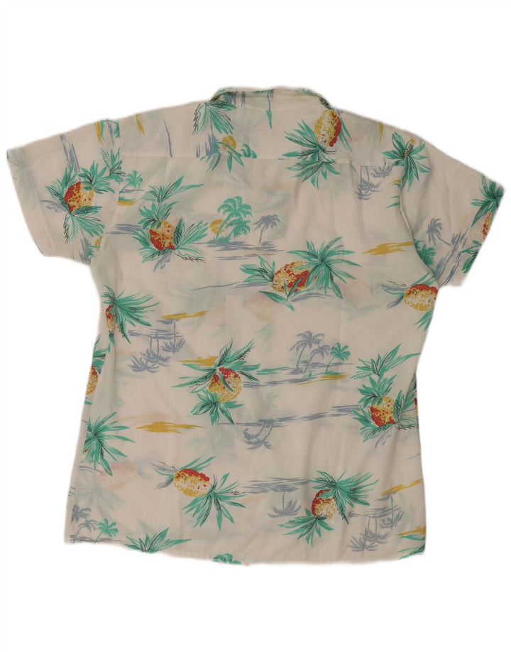 Vintage kortærmet skjorte til mænd Medium White Polyester Hawaiian