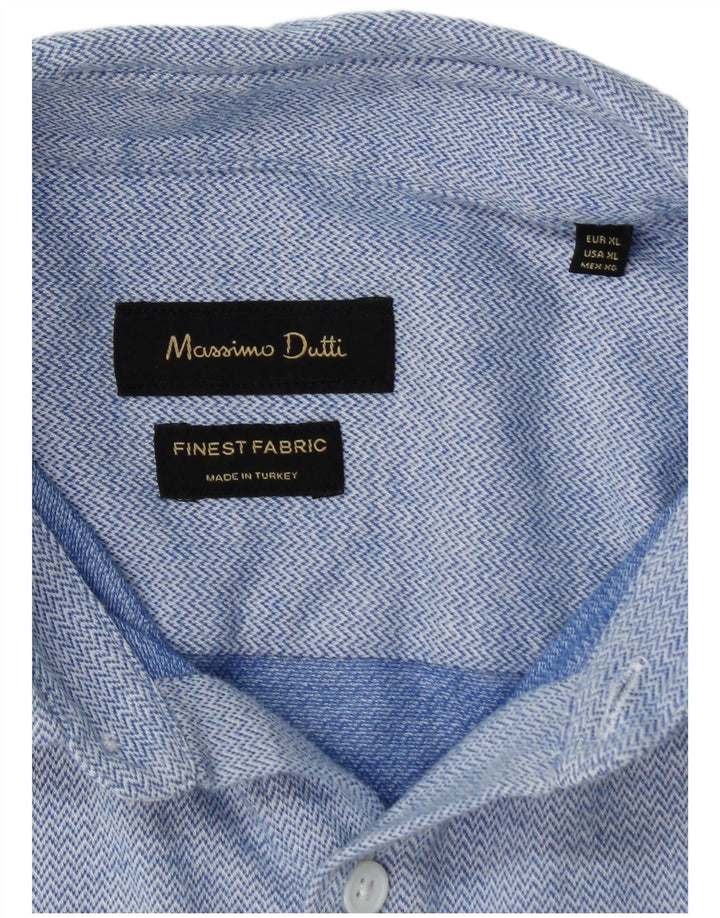 MASSIMO DUTTI Herreskjorte XL Blå Chevron Bomuld