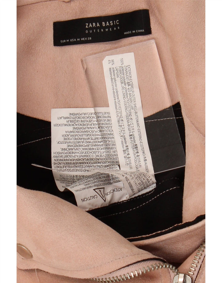 ZARA Womens Crop Biker Jacket UK 12 Medium Pink Polyester