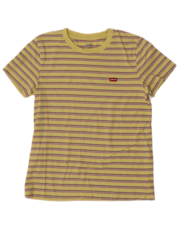 Levi's Dame T-Shirt Top UK 2 2XS Gul Stribet Bomuld