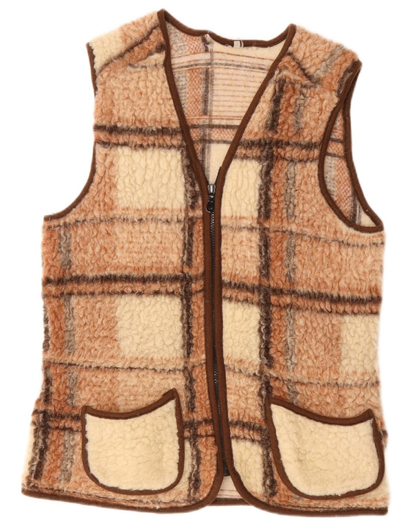 Vintage Dame Fleece Gilet UK 10 Small Brown Check