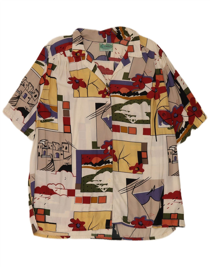 Vintage Dame Oversized grafisk skjorte bluse UK 16 Large Multicolor