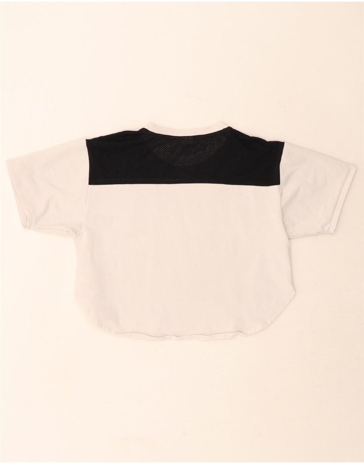 PUMA Womens Crop Graphic T-Shirt Top UK 14 Medium White Colourblock Vintage Puma and Second-Hand Puma from Messina Hembry 
