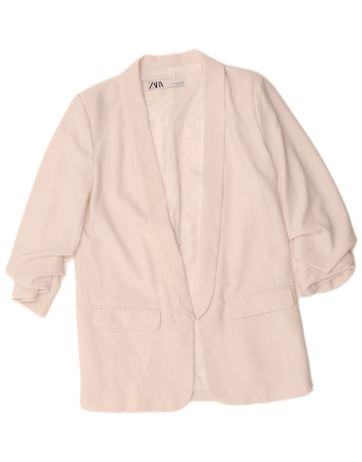 Zara Dame 3/4 ærmet åben blazerjakke UK 14 Medium White Polyester