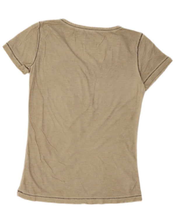NAPAPIJRI Grafisk T-shirt top til kvinder UK 10 Small Beige