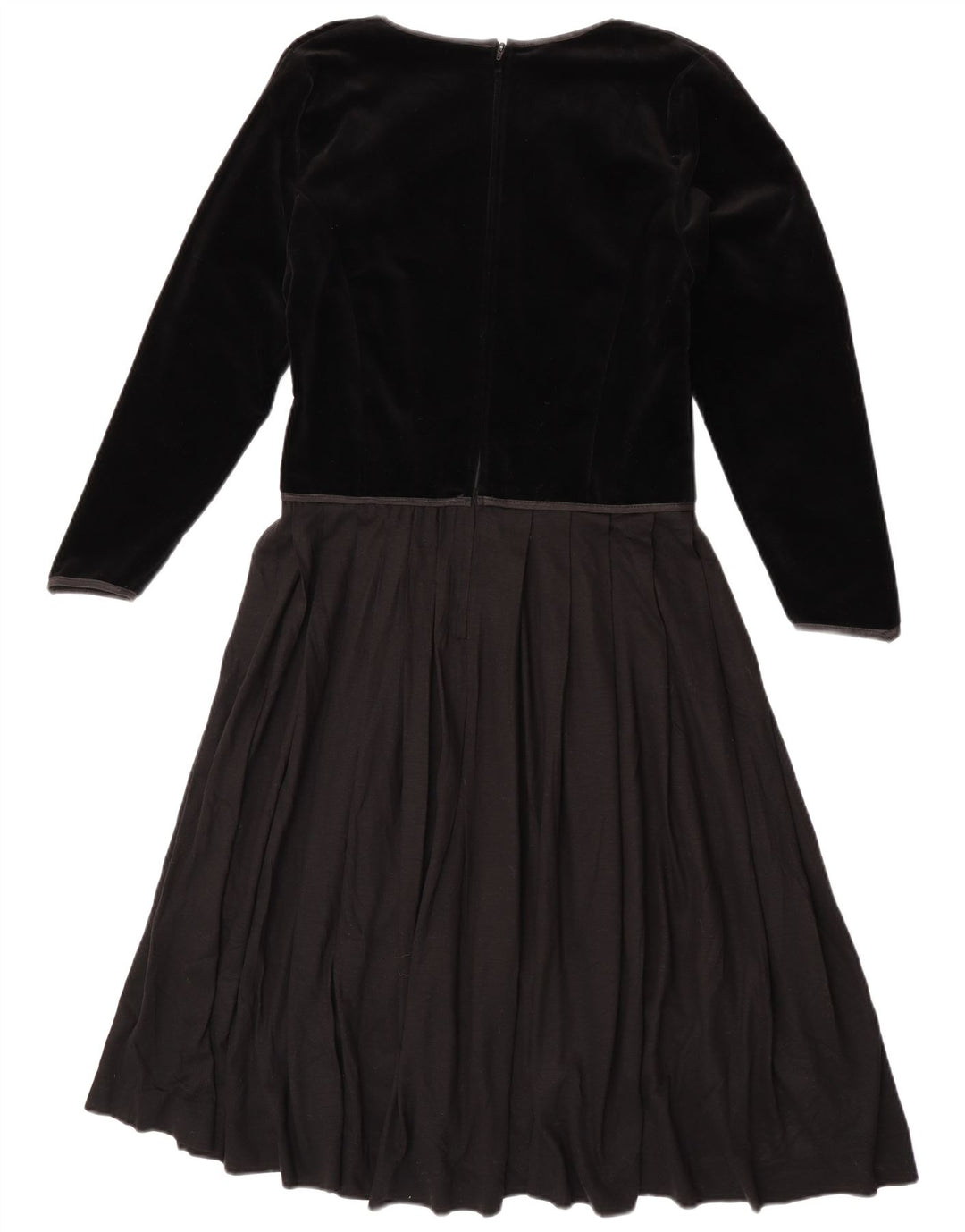 Vintage Dame Langærmet A-Line Kjole IT 44 Medium Sort Colourblock