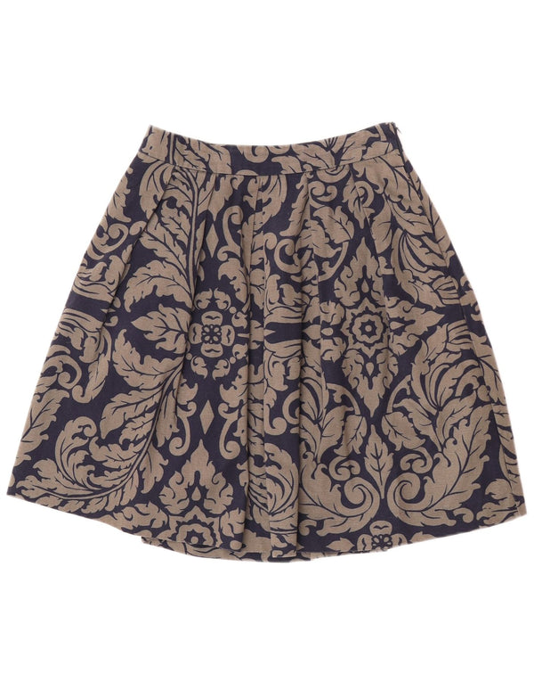 Boden Kvinder plisseret A-line nederdel UK 8 Small W27 Marineblå Paisley Bomuld