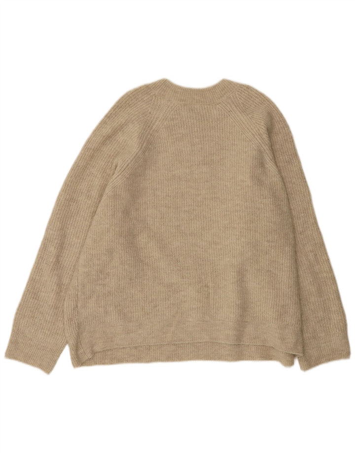 Zara Dame Oversized Crew Neck Jumper Sweater UK 14 Medium Beige Akryl