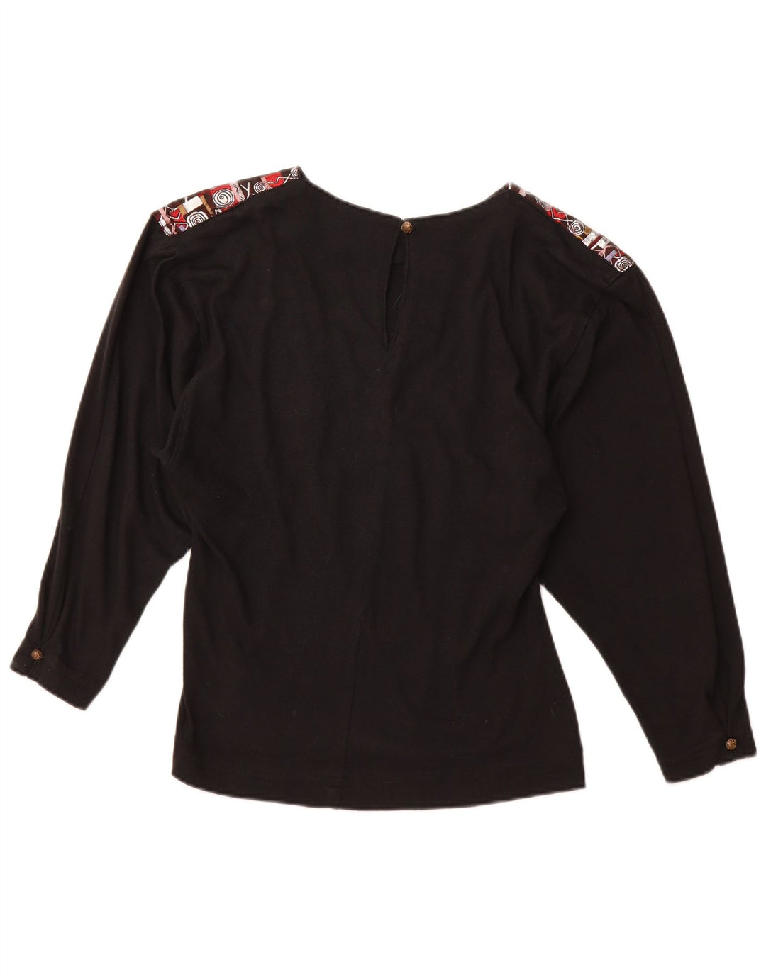 VINTAGE Grafisk Langærmet Bluse Top UK 12 Medium Sort Akryl