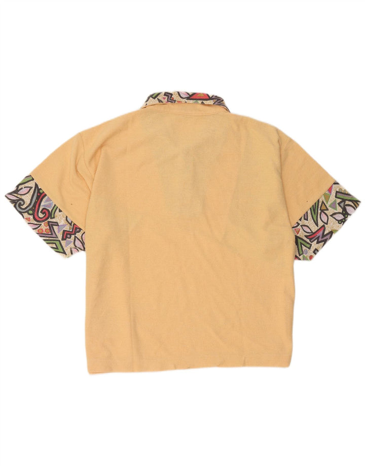 Vintage herre poloshirt Medium gul geometrisk polyester