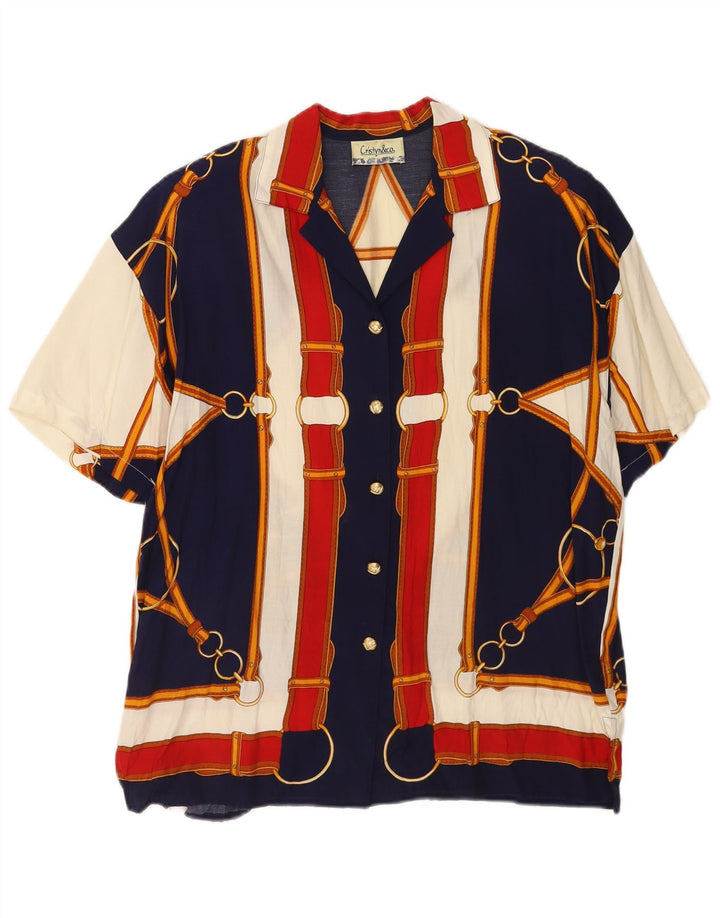 VINTAGE kvinders abstrakt mønster skjortebluse UK 18 XL Flerfarvet