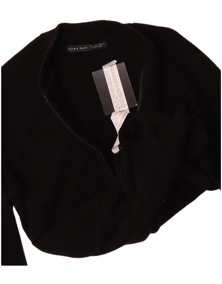 ZARA Mens Cardigan Sweater Small Black Cotton
