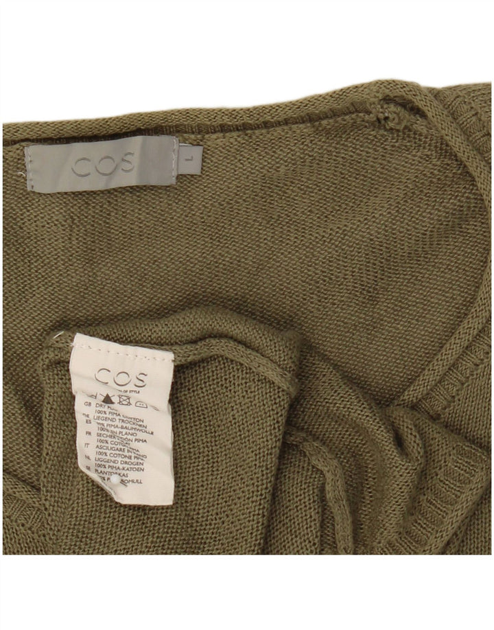 Cos Herre Crew Neck Jumper Sweater Stor Khaki Bomuld