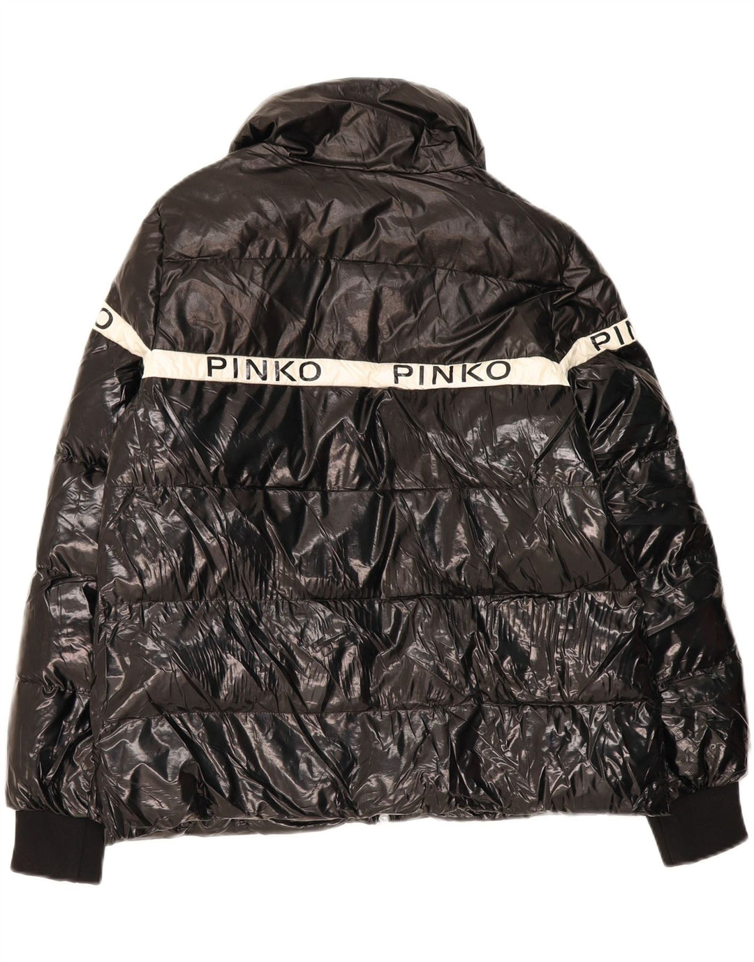 PINKO Womens Graphic Padded Jacket US 8 Medium Black Polyester Vintage Pinko and Second-Hand Pinko from Messina Hembry 