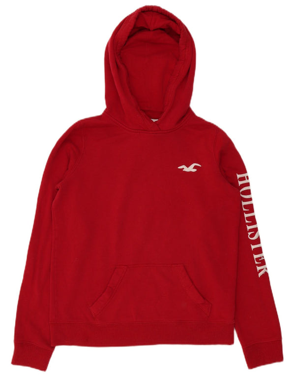 Hollister Womens Graphic Oversized Hoodie Jumper UK 16 Small Red Cotton
