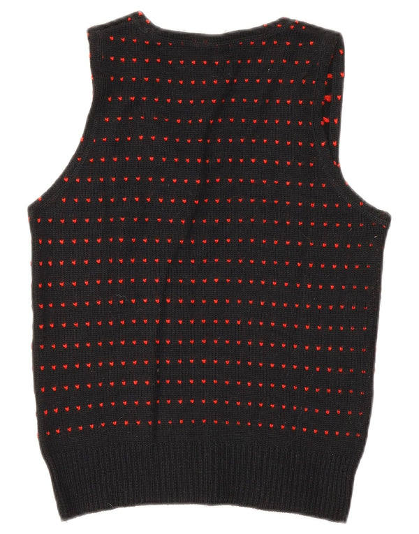 Vintage Dame Crop Vest Tank Top UK 8 Small Black Spotted