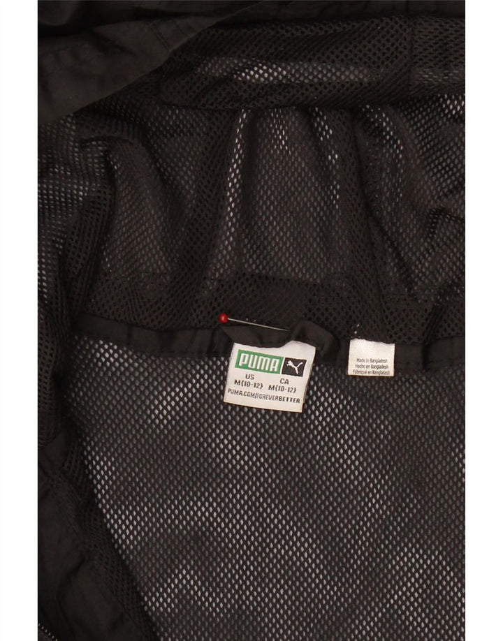 PUMA Boys Graphic Hooded Rain Jacket 10-11 Years Medium Black Polyester Vintage Puma and Second-Hand Puma from Messina Hembry 