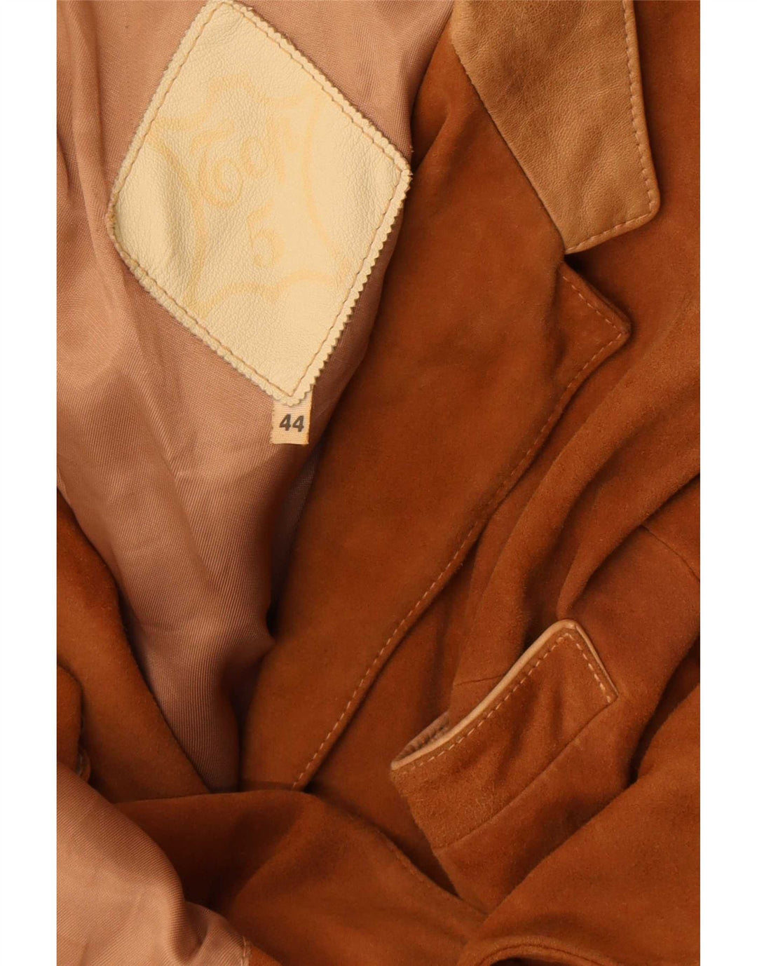 Vintage dame 3-knaps ruskindsblazerjakke IT 44 Medium Beige Colourblock