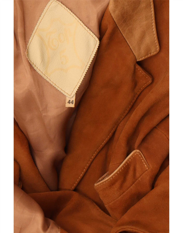 Vintage dame 3-knaps ruskindsblazerjakke IT 44 Medium Beige Colourblock
