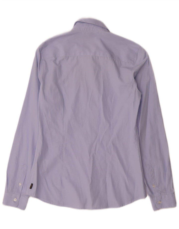 Musto Womens Shirt UK 8 Small Blue Pinstripe Cotton