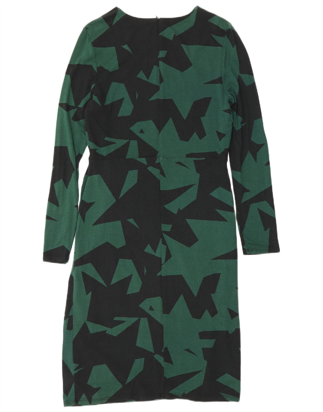 Phase Eight Dame Langærmet Skede Kjole UK 14 Medium Grøn Geometrisk