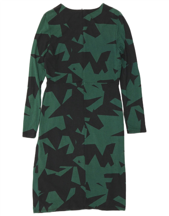 Phase Eight Dame Langærmet Skede Kjole UK 14 Medium Grøn Geometrisk