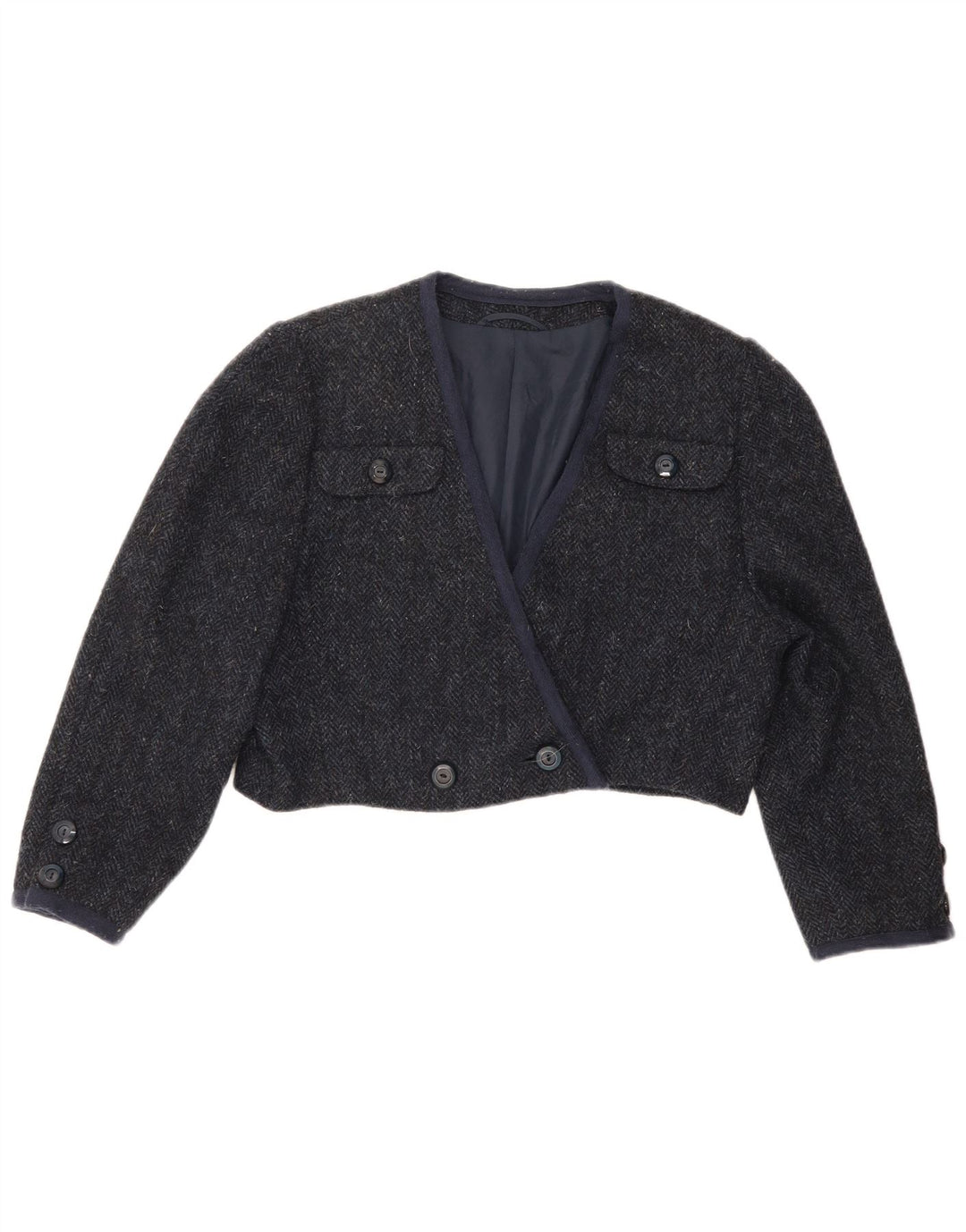 Vintage kvinders 3/4 ærmet Bolero-jakke UK 12 Medium Navy Blue Sildeben
