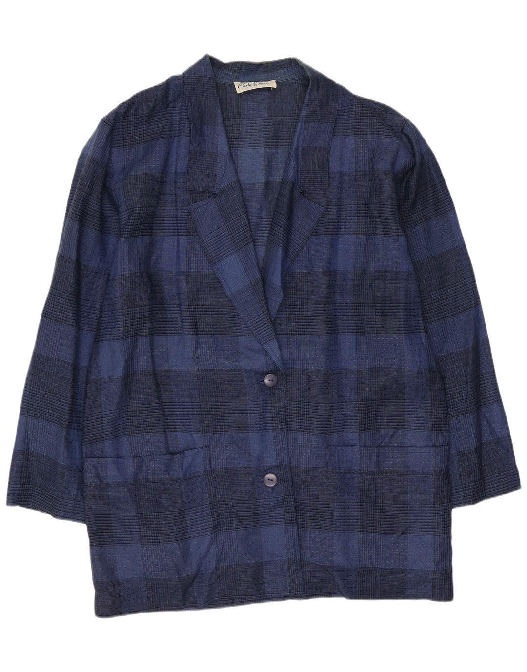 Carla Carini Dame Longline Blazer Jacket UK 14 Medium Navy Blue Check