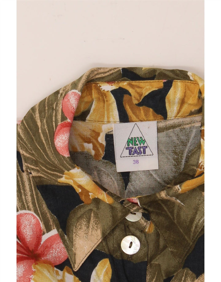 NEW FAST Womens Short Sleeve Shirt Blouse EU 38 Medium Khaki Floral Vintage New Fast and Second-Hand New Fast from Messina Hembry 