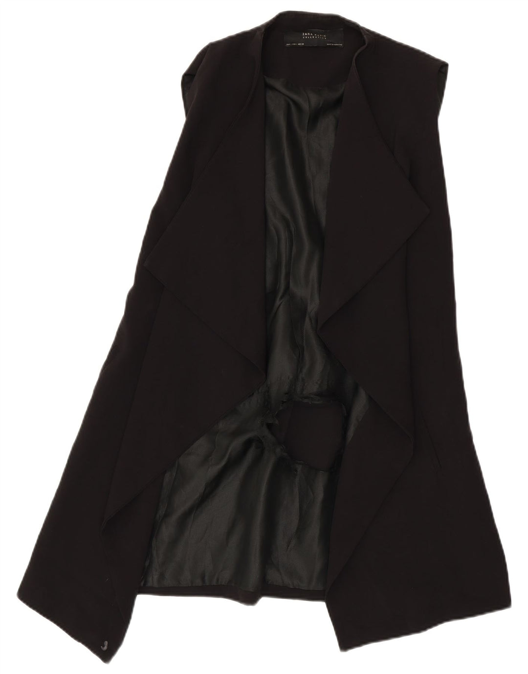 Zara Womens Longline Ærmeløs Åben Blazer Jacket UK 16 Large Black