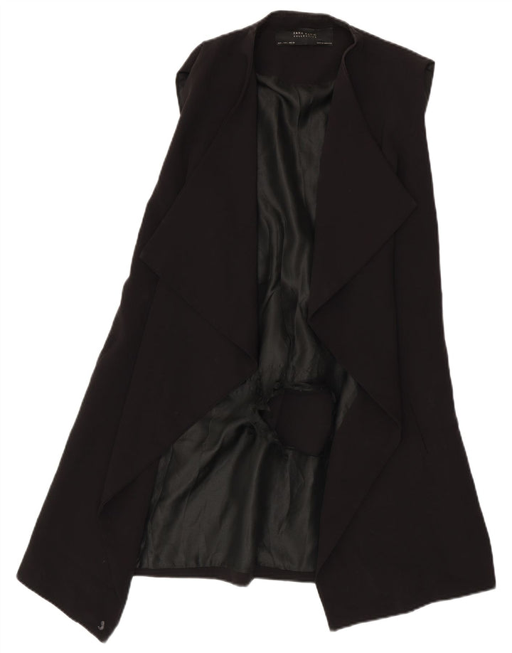 Zara Womens Longline Ærmeløs Åben Blazer Jacket UK 16 Large Black