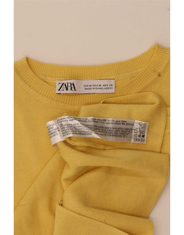 Zara Womens Crop Vest Top UK 12 Medium Yellow Viscose