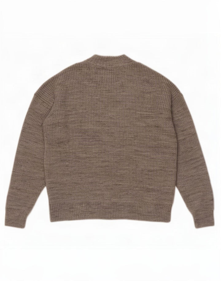 Marks & Spencer Dame Zip Neck Jumper Sweater UK 14 Large Grå Akryl