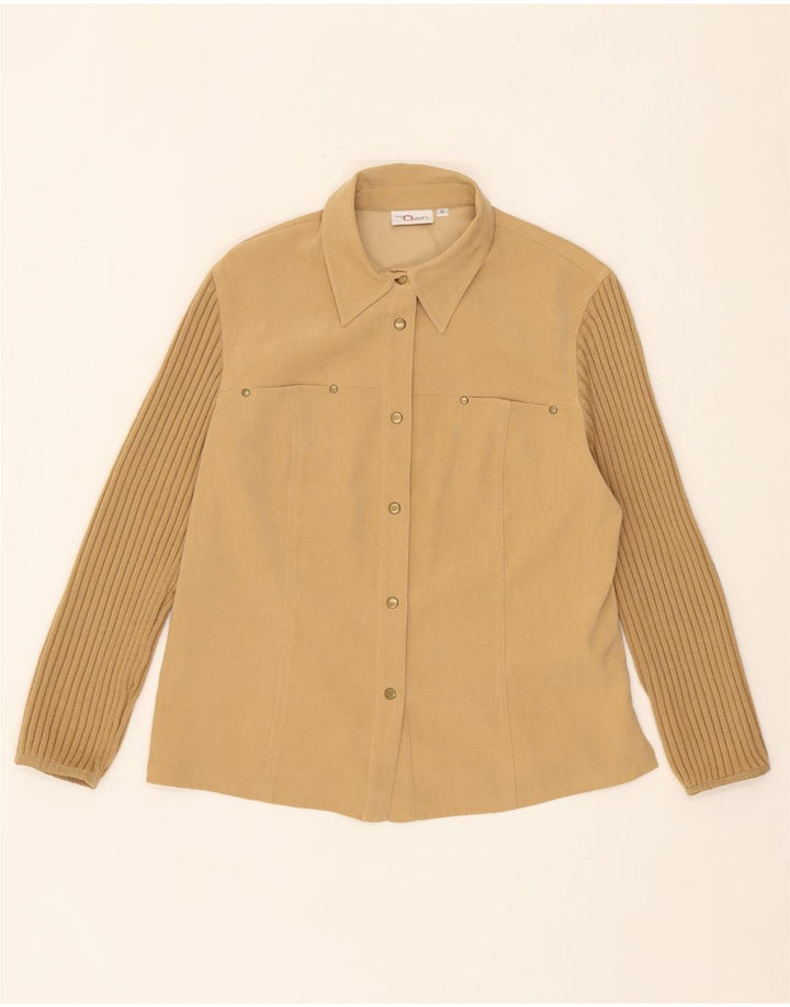 VINTAGE Womens Overshirt Shirt Blouse IT 44 Medium Beige Polyester Vintage Vintage and Second-Hand Vintage from Messina Hembry 