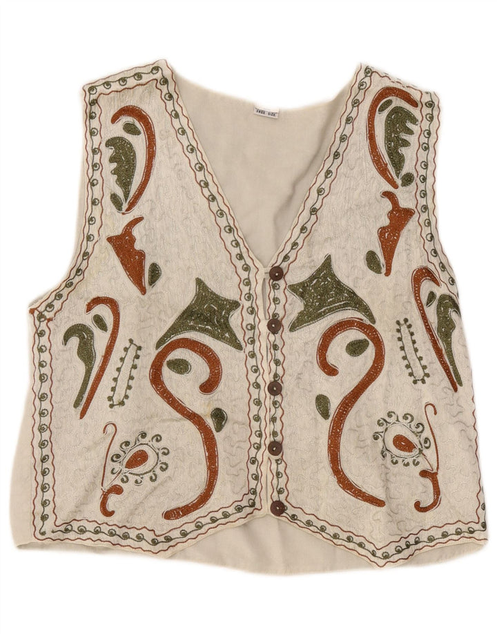 Vintage kvinders abstrakt mønster vest i en størrelse hvid Rayon