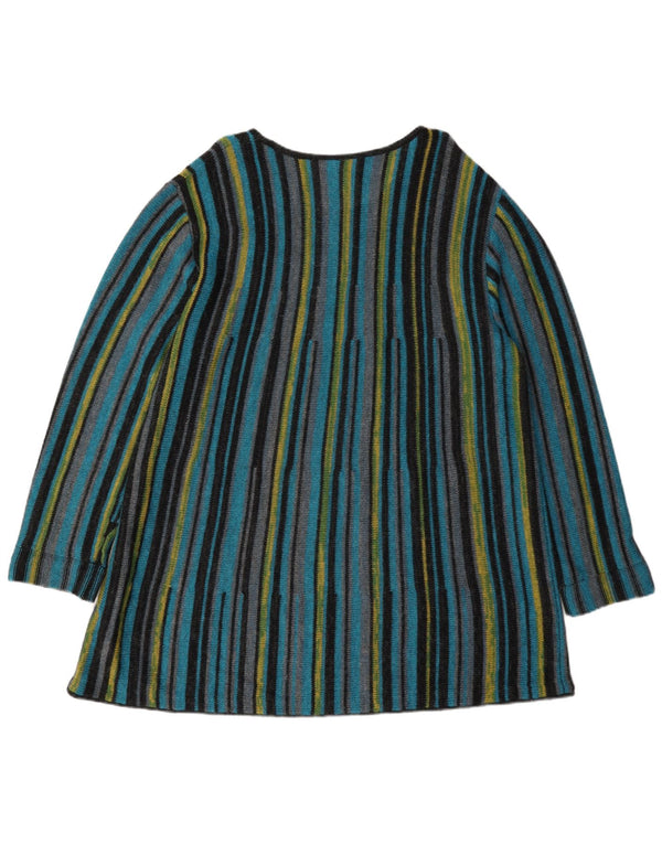 Vintage Dame Langærmet Jumper Kjole UK 16 Stor Flerfarvet Stribet