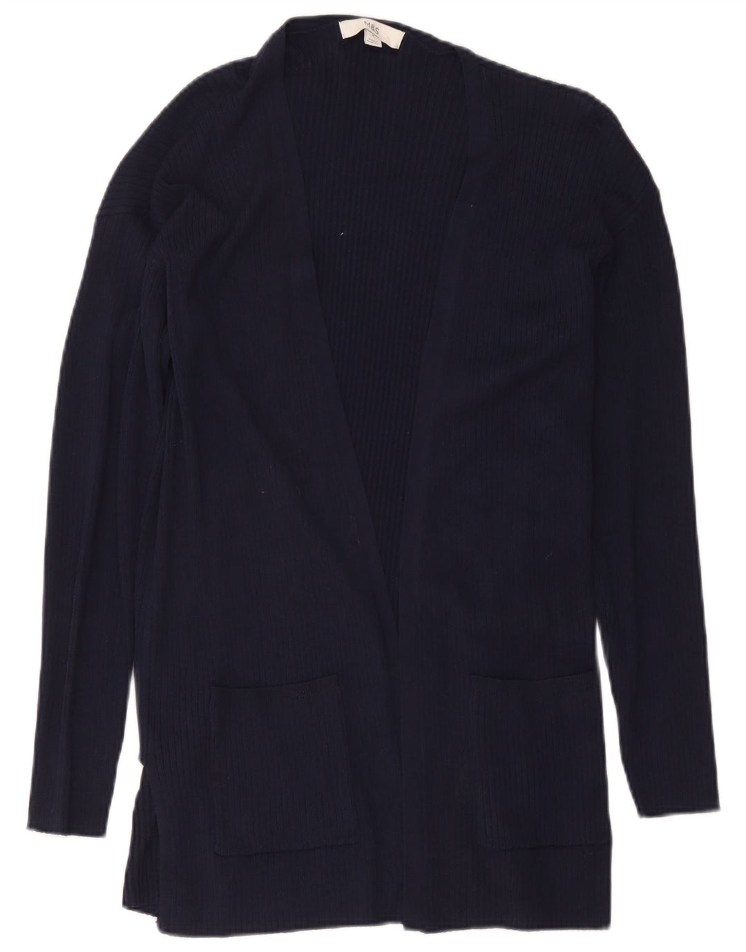 Marks & Spencer Dame Longline Cardigan Sweater UK 14 Medium Navy Blue Cla
