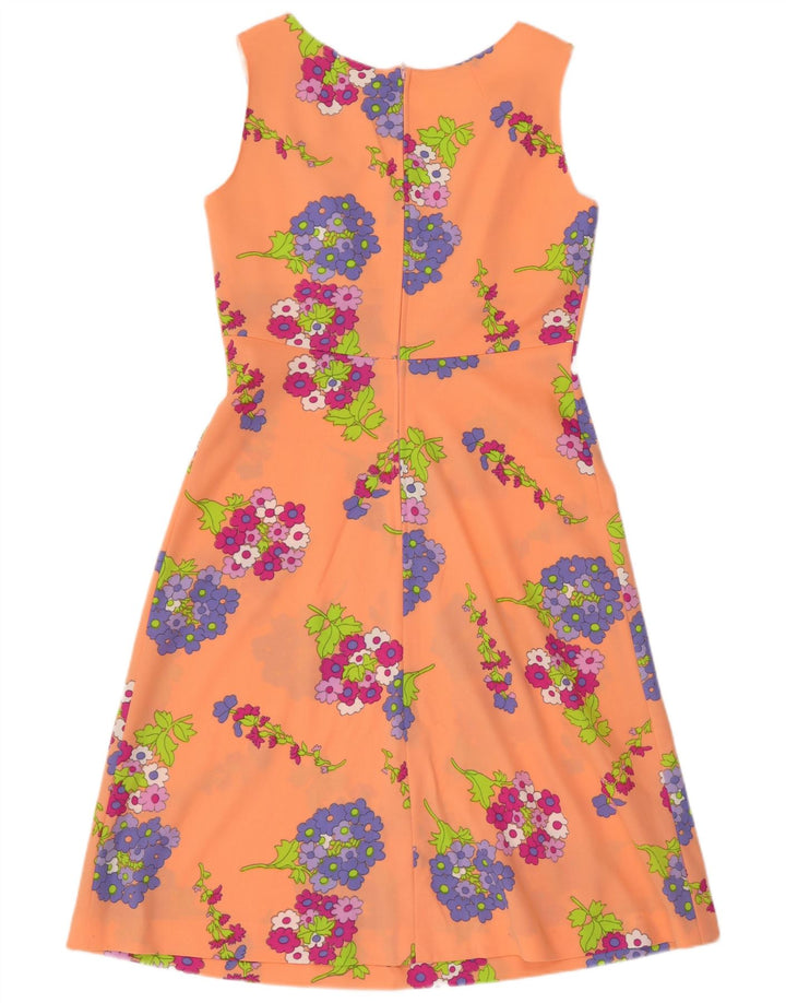 C & A Dame Ærmeløs A-Line Kjole EU 42 Large Orange Floral Polyester
