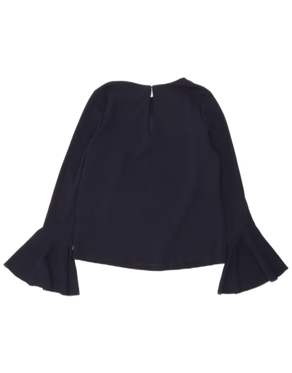 Warehouse Dame Langærmet Bluse Top UK 8 Small Navy Blue Polyester