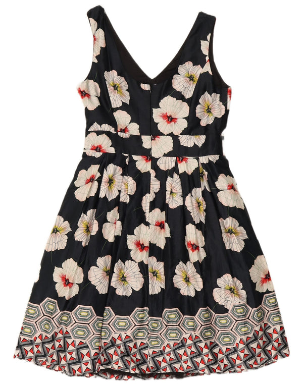 Monsoon Dame Ærmeløs A-Line Kjole UK 14 Medium Marineblå Blomsterbomuld