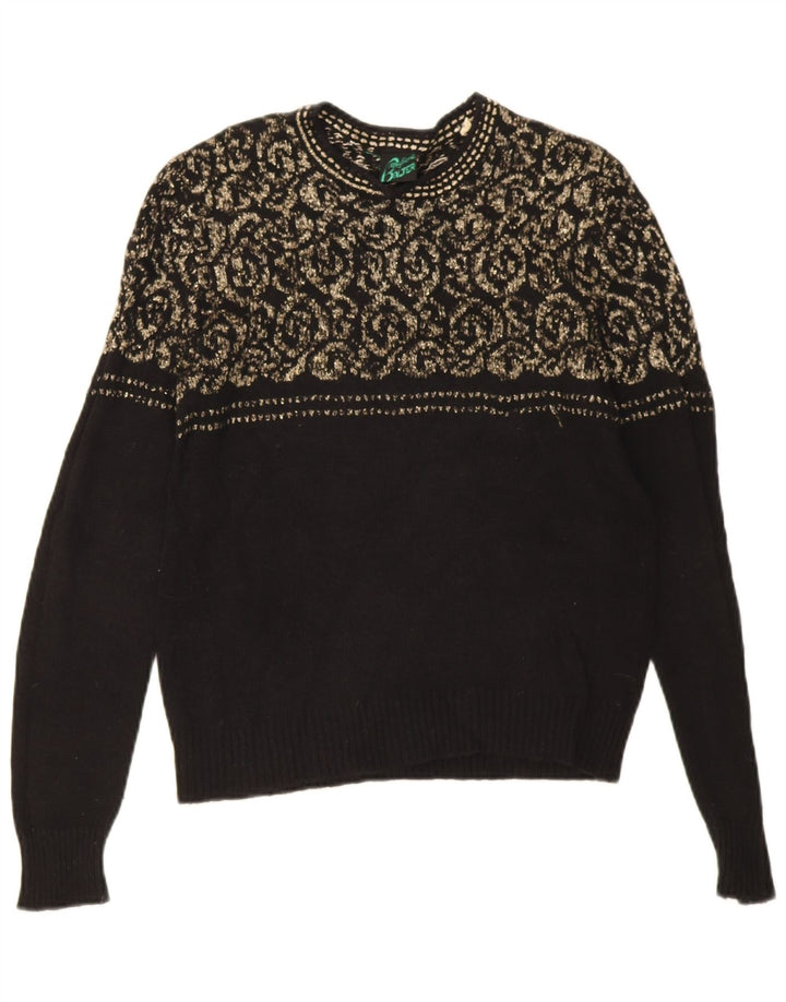 Vintage dame sweater med rund hals IT 44 Medium Sort Geometrisk