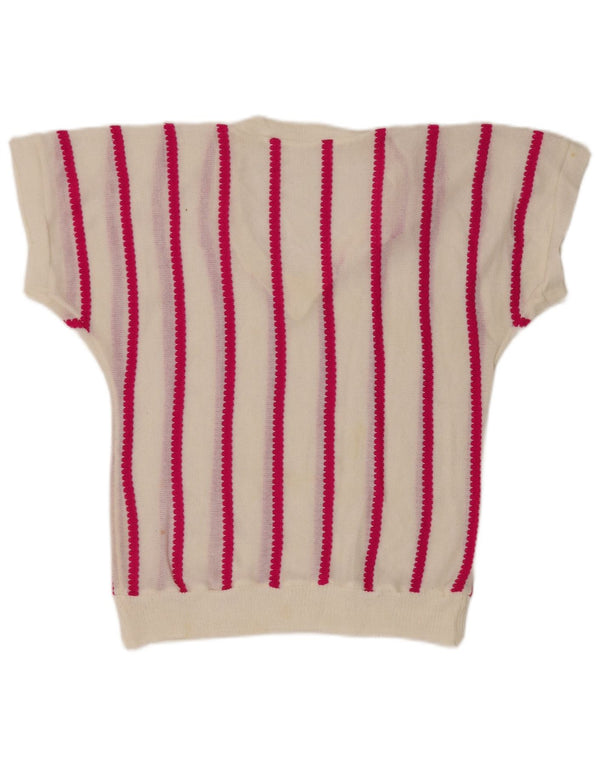 Vintage Dame V-hals sweater UK 12 Medium Off White stribet
