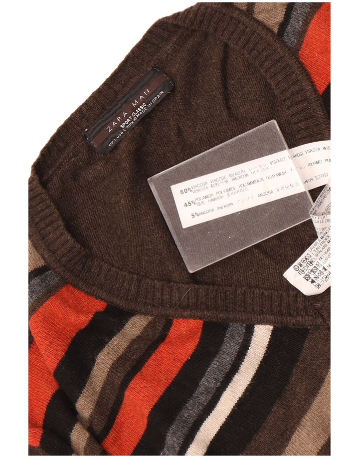 Zara Herre V-hals sweater Stor brun stribet viskose