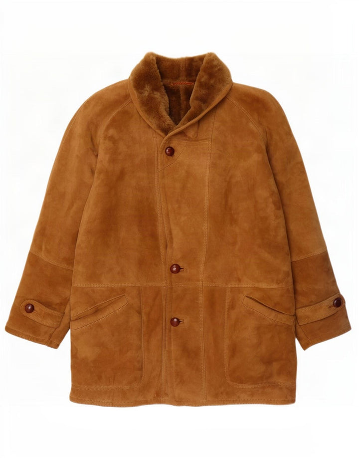 Vintage Herre Shearling Overfrakke IT 56 3XL Beige