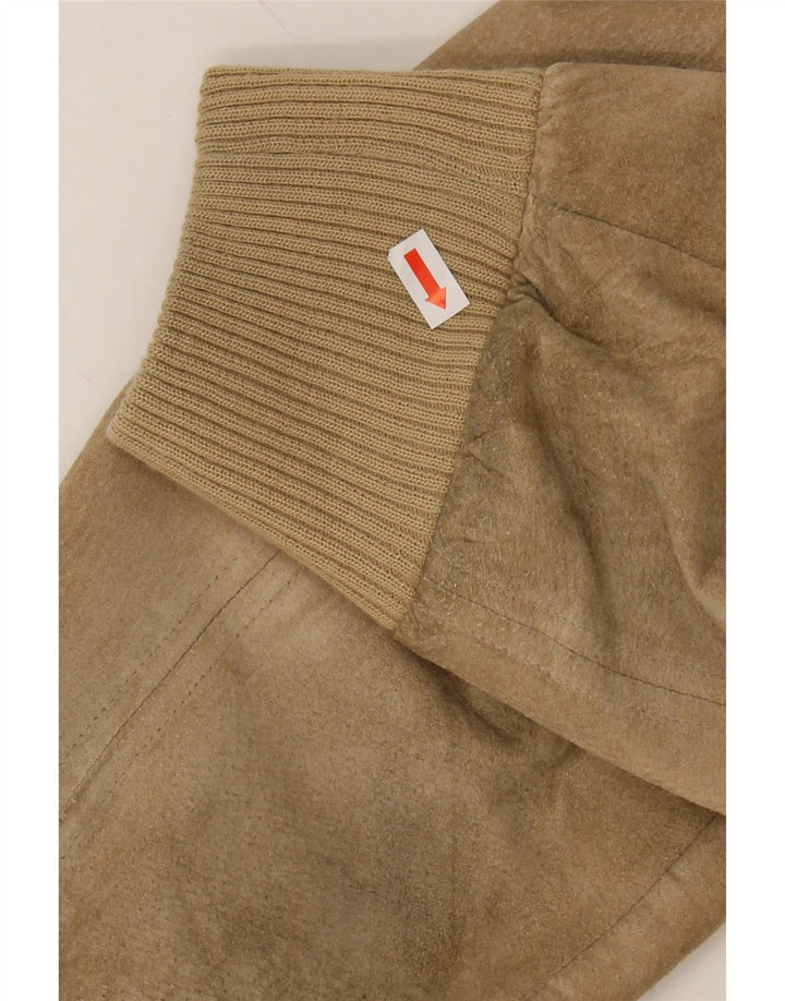 VINTAGE Womens Suede Bomber Jacket UK 18 XL Beige Leather Vintage Vintage and Second-Hand Vintage from Messina Hembry 