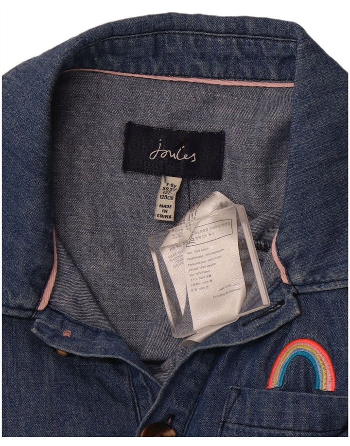 JOULES Girls Denim Jumpsuit 7-8 Years Blue Cotton