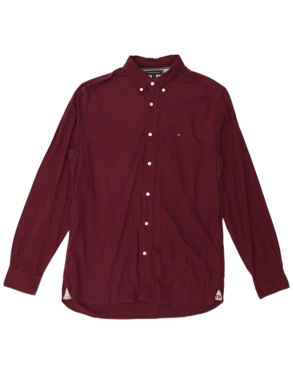 Tommy Hilfiger Mens Regular Fit Shirt Medium Burgundy Cotton