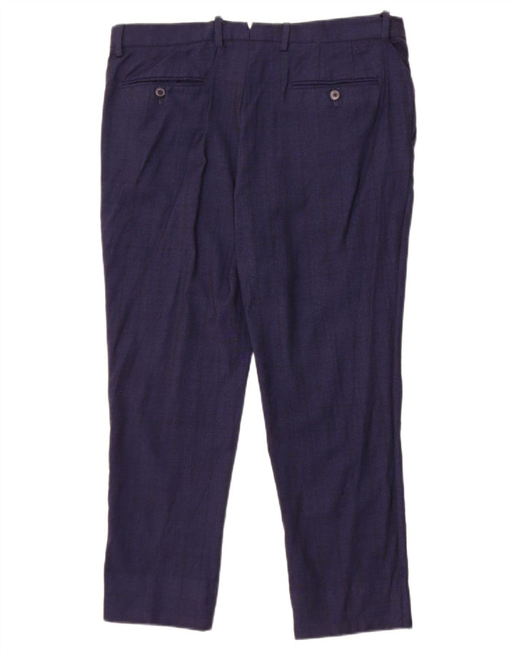 Massimo Dutti Herre Cropped Trousers EU 44 Large W34 L25 Navy Blue Check